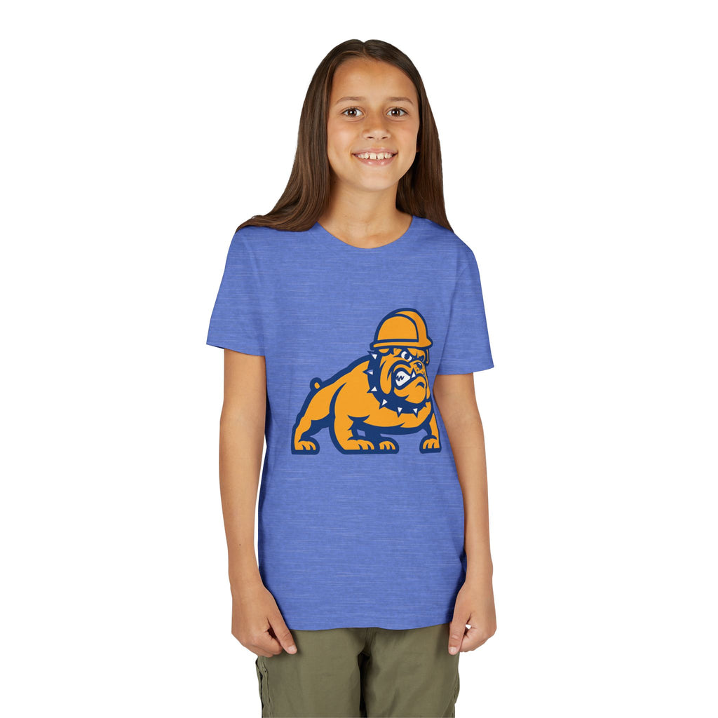 Youth Bulldog Mascot Tee — Construction Helmet School Spirit Shirt