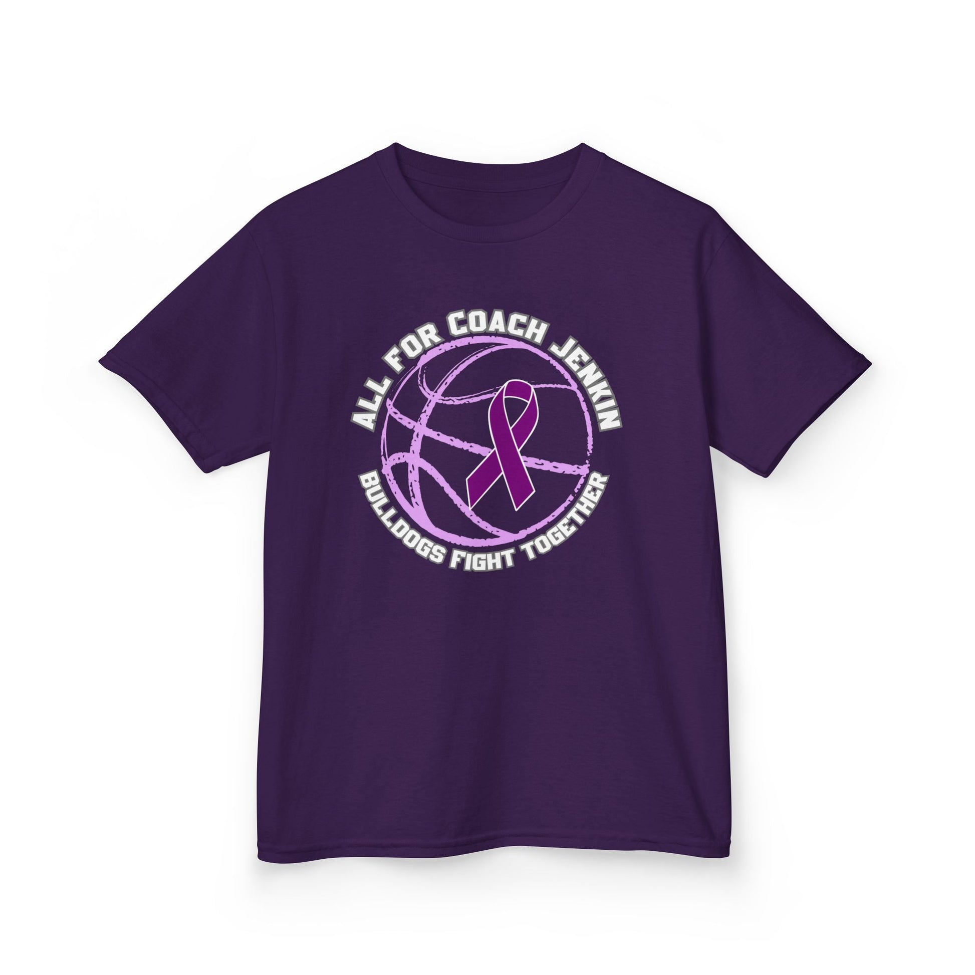 Kids Tee no Bulldog — "All For Coach Jenkin" Bulldogs Fight Together Youth Shirt (Purple)