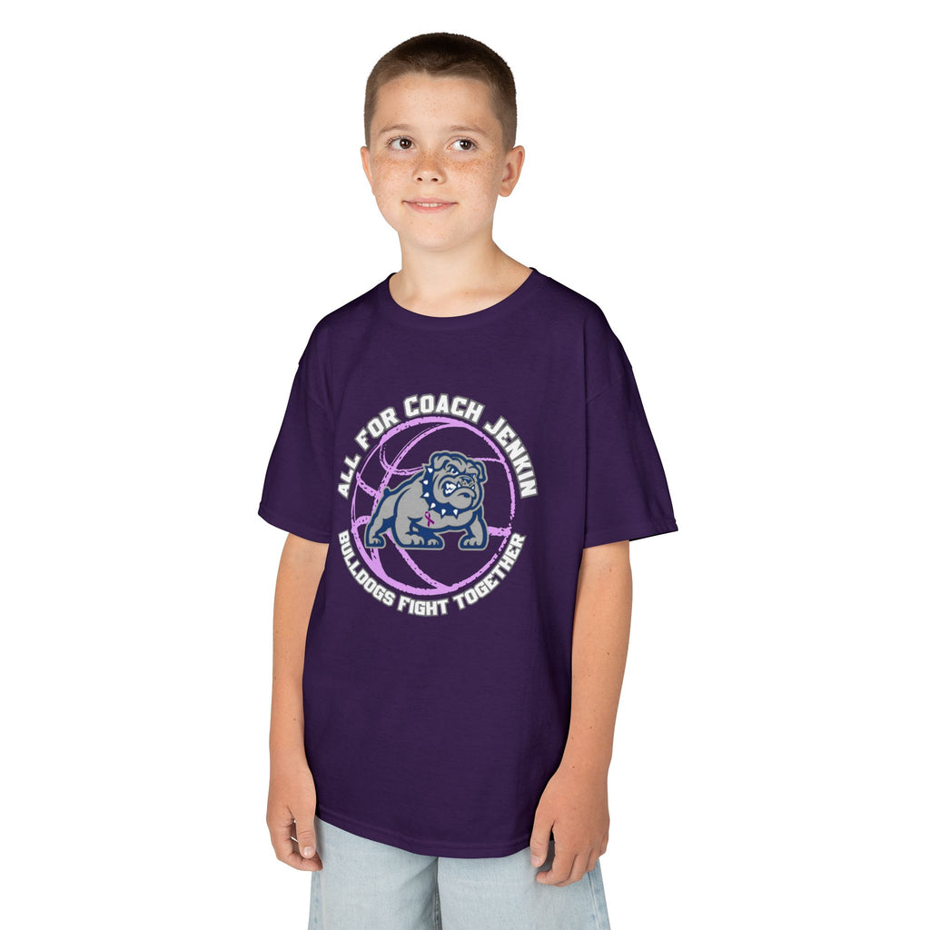 Kids Tee — "All For Coach Jenkin" Bulldogs Fight Together Youth Shirt (Purple)