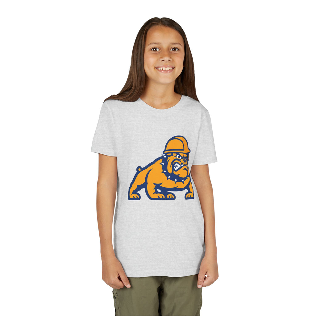 Youth Bulldog Mascot Tee — Construction Helmet School Spirit Shirt