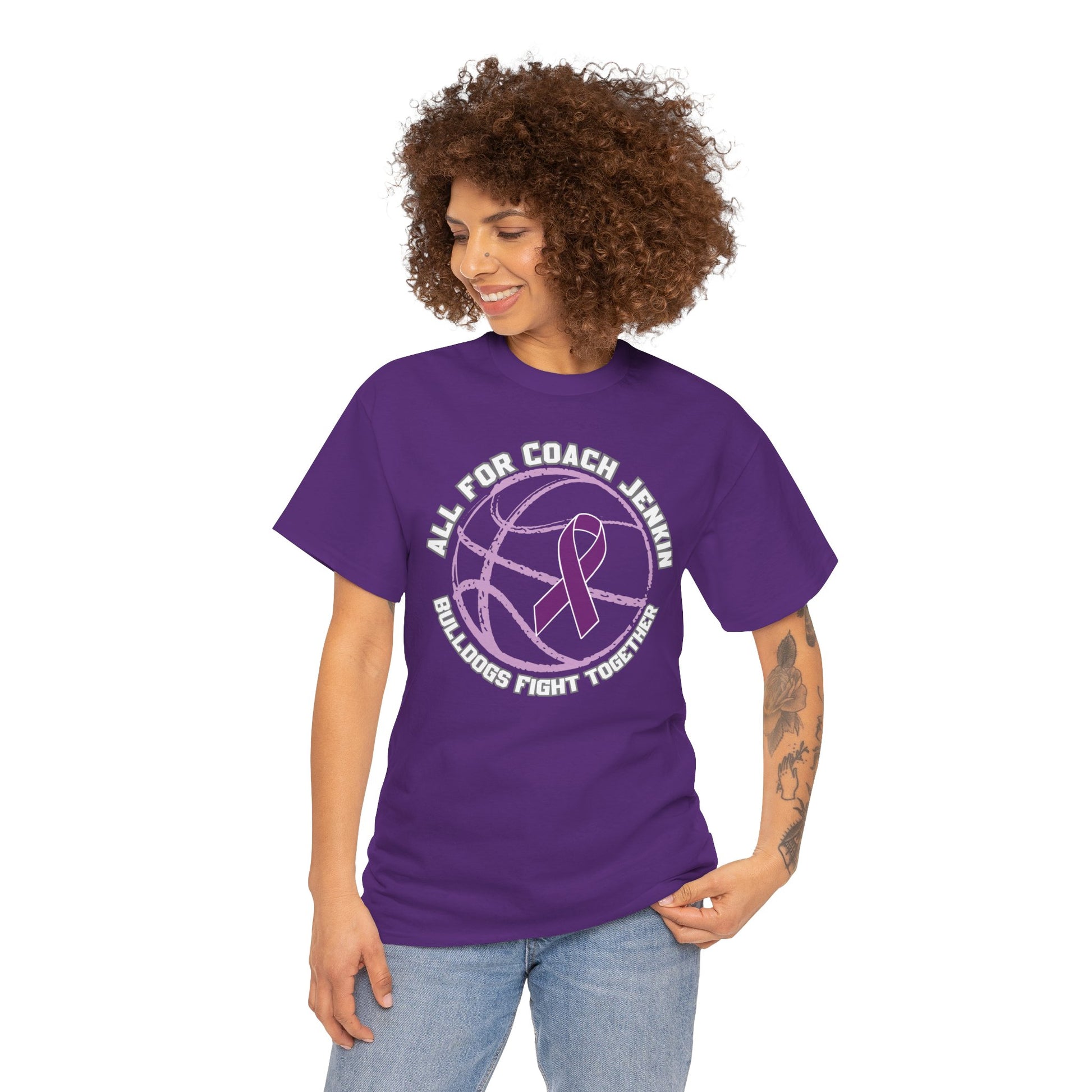 One sided no Bulldog T‑Shirt — "All for Coach Jenkin" Bulldogs Fight Together