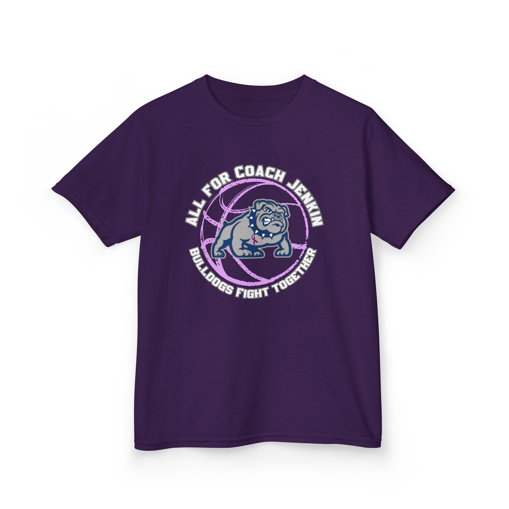 Kids Tee — "All For Coach Jenkin" Bulldogs Fight Together Youth Shirt (Purple)
