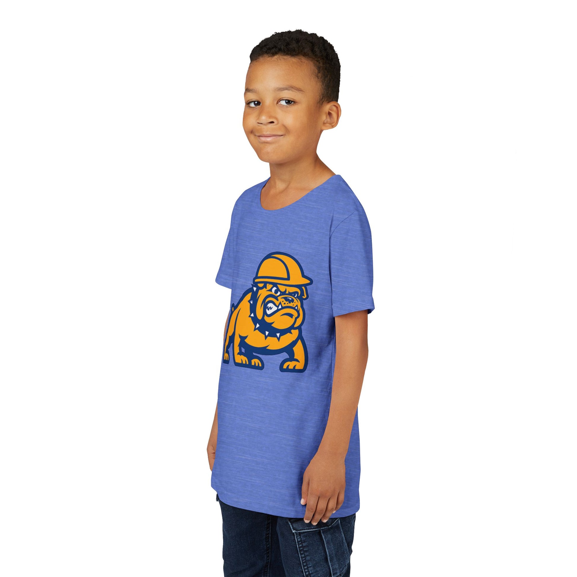 Youth Bulldog Mascot Tee — Construction Helmet School Spirit Shirt