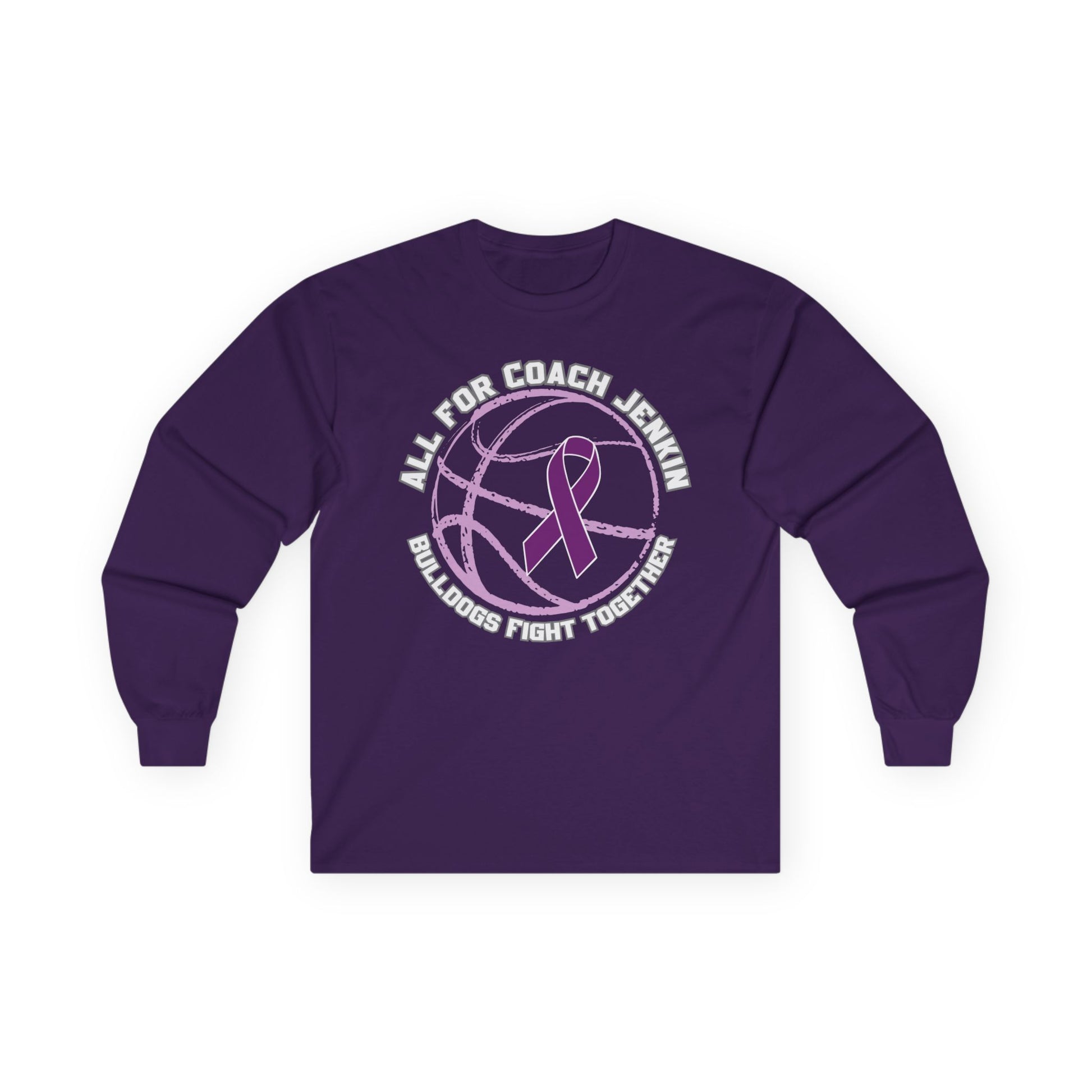 One sided Long Sleeve Tee — "All For Coach Jenkin" Bulldogs Fight Together Cancer Awareness Shirt