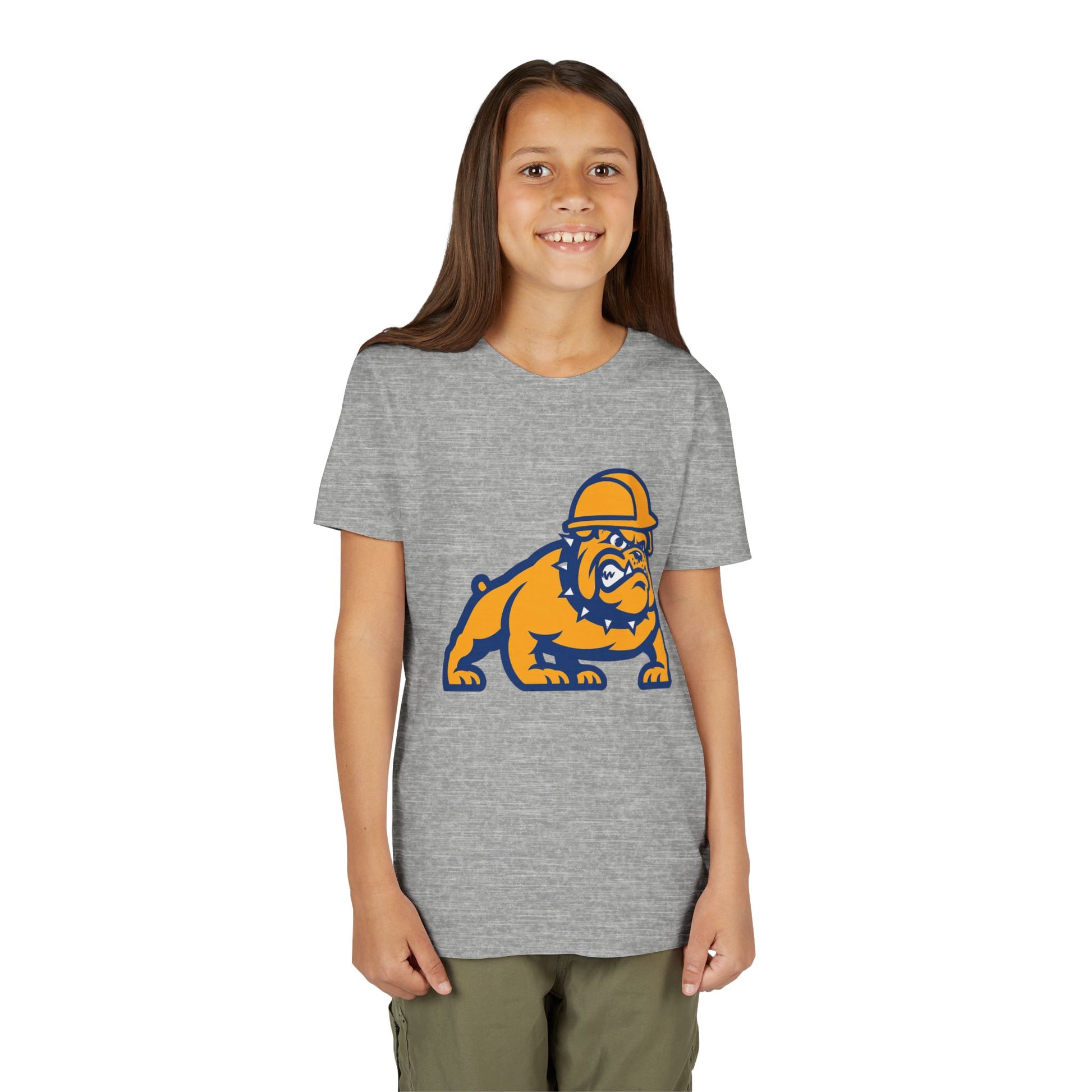 Youth Bulldog Mascot Tee — Construction Helmet School Spirit Shirt