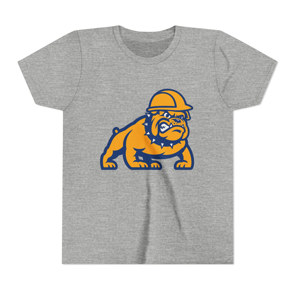 Youth Bulldog Mascot Tee — Construction Helmet School Spirit Shirt