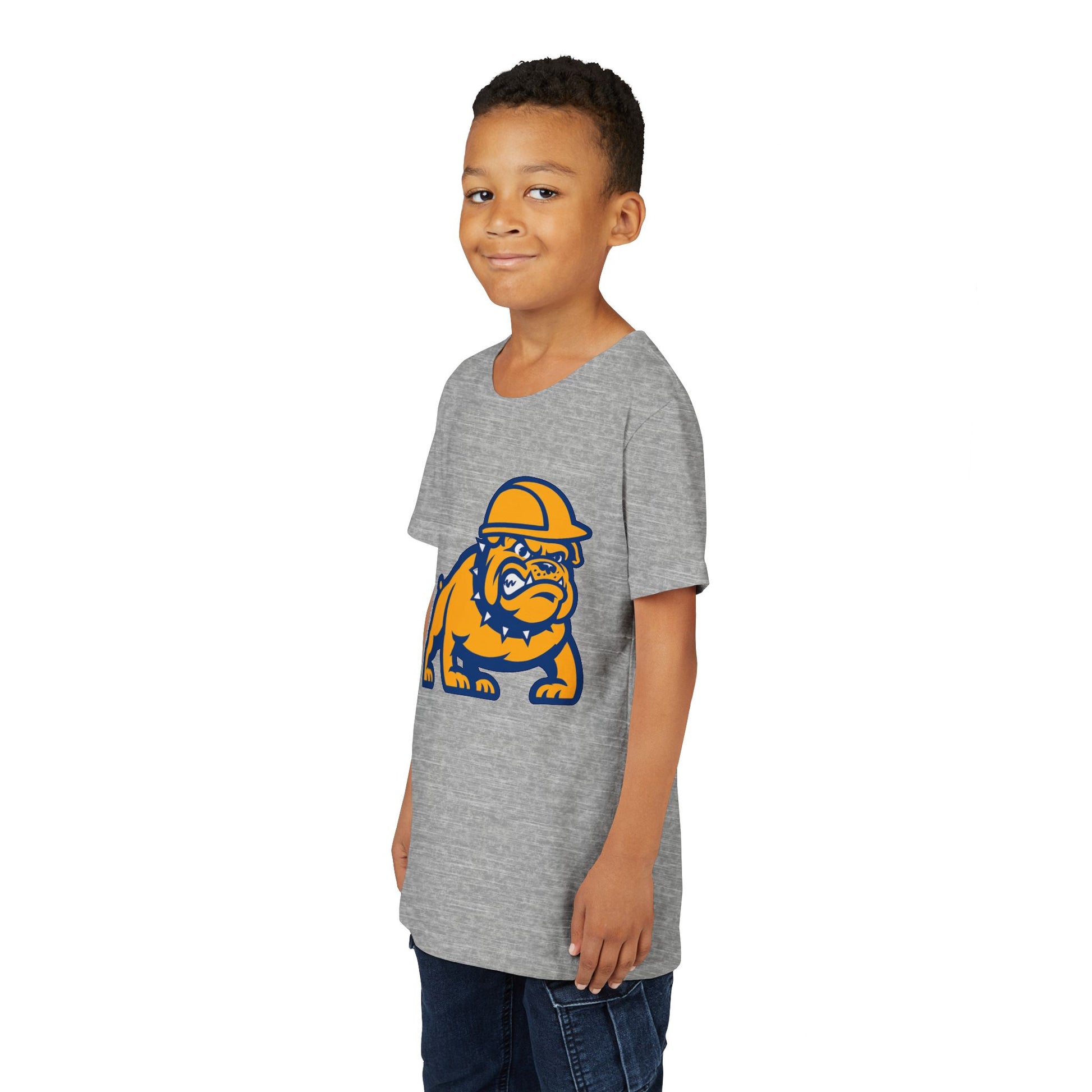 Youth Bulldog Mascot Tee — Construction Helmet School Spirit Shirt