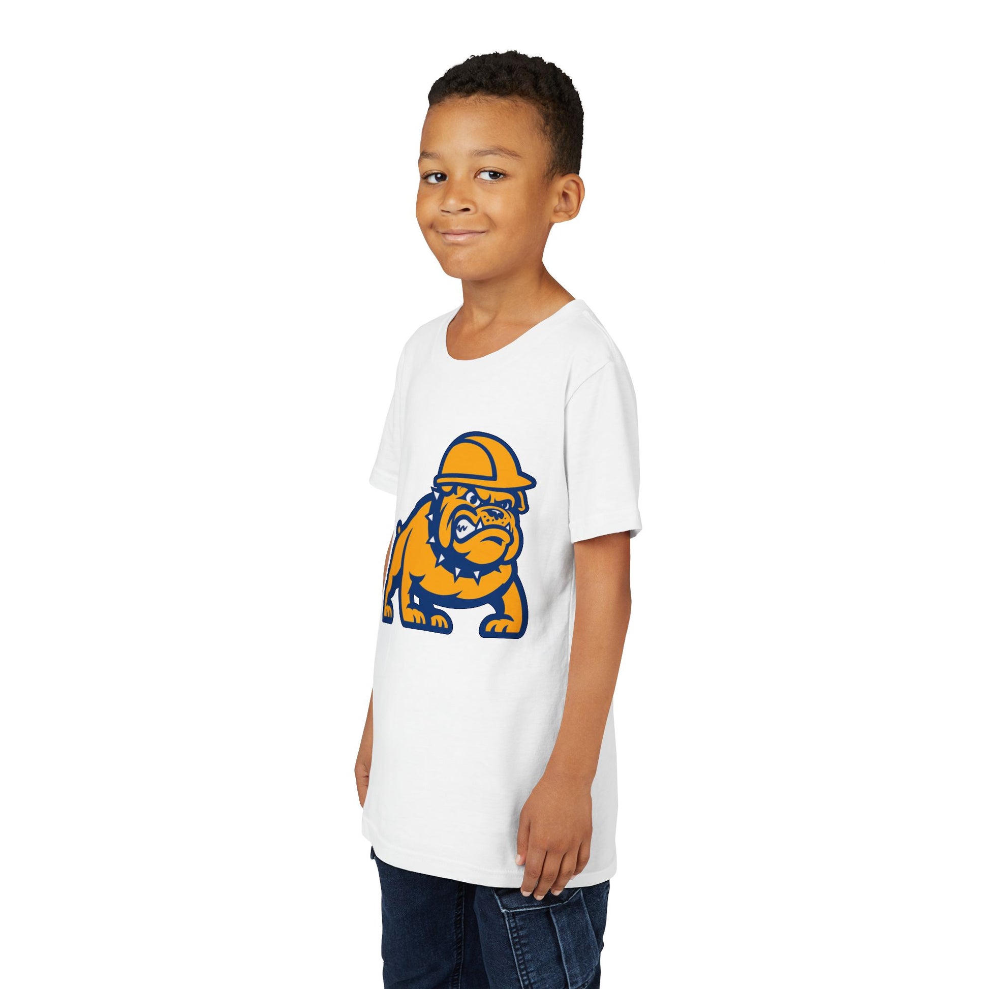 Youth Bulldog Mascot Tee — Construction Helmet School Spirit Shirt