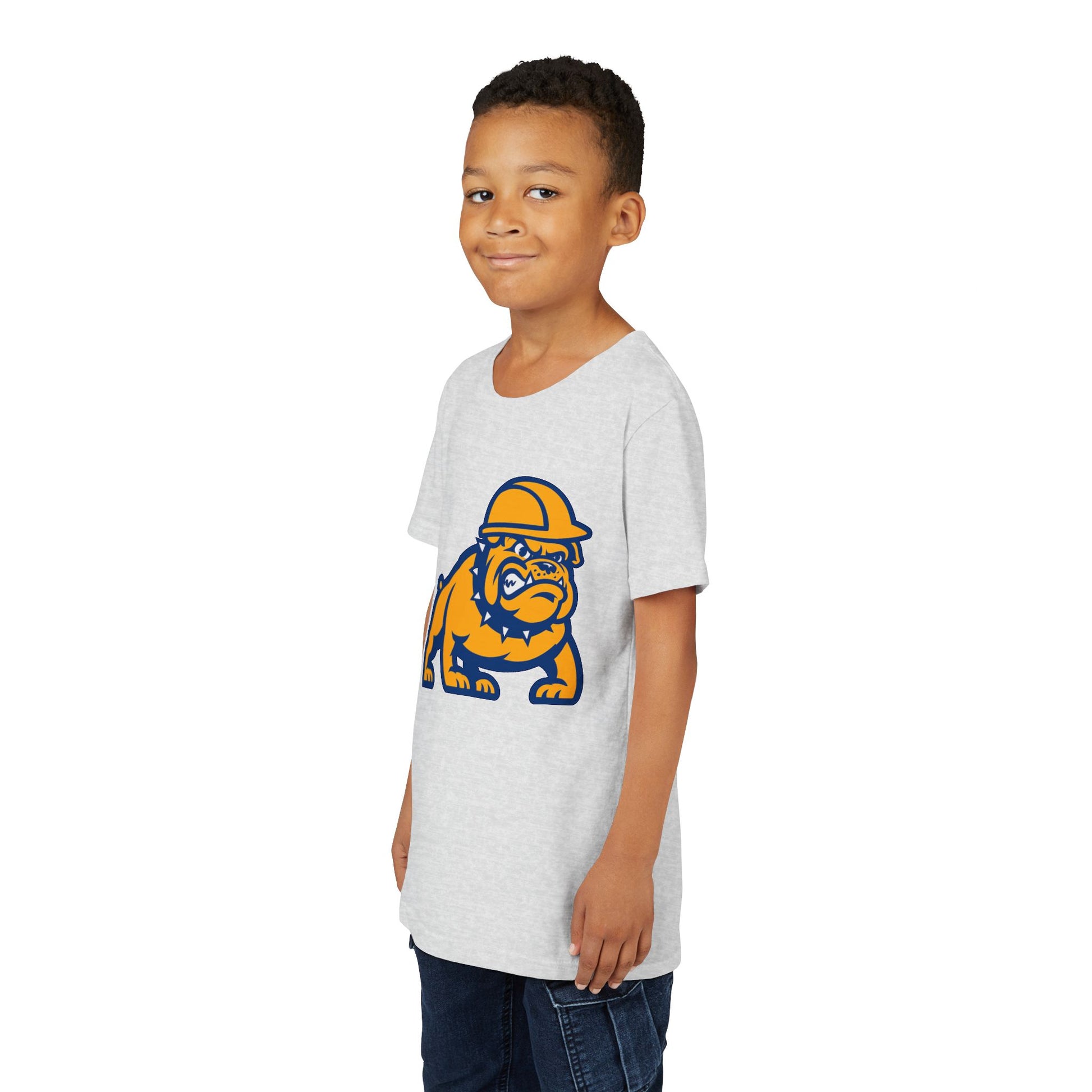 Youth Bulldog Mascot Tee — Construction Helmet School Spirit Shirt